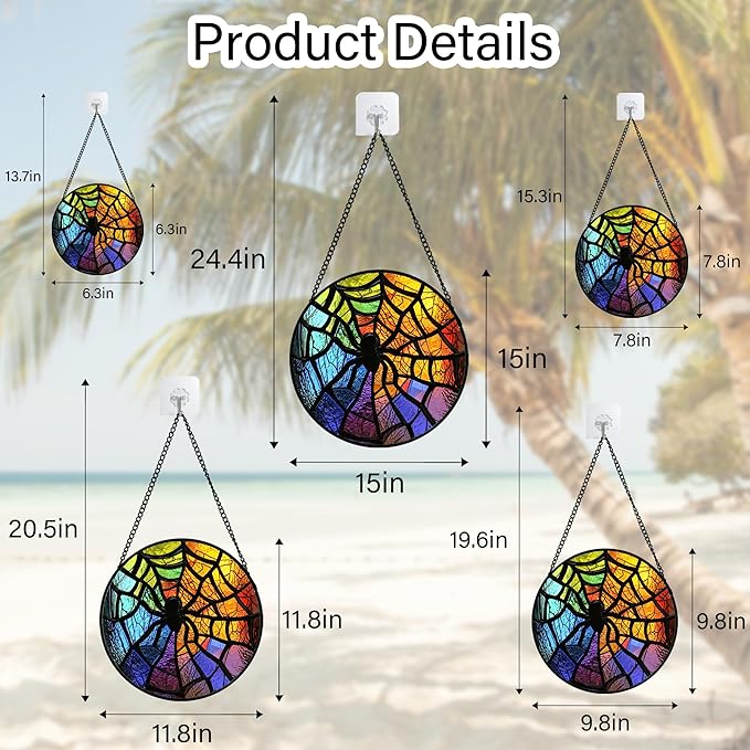 Stained Glass Suncatcher, Colorful Spider Sun Catcher Black Insect Stain Glass Window Hanging Decoration Mother's Day Birthday Gifts for Women Men Mom Nana 6.3 in
