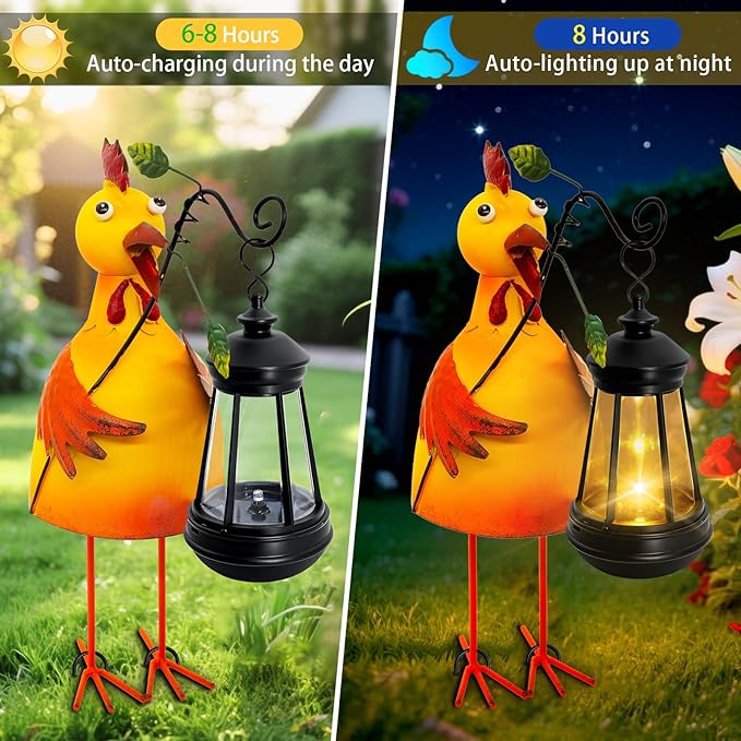 Garden Decor Bee Solar Statues,Unique Garden Statues Chicken with Solar Lantern Waterproof, Birthday Gifts for Women Mom Grandma, Front Patio Balcony Yard Art Lawn Ornaments Porch Outdoor Decoration