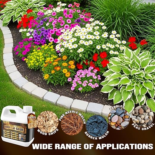 Mulch Glue - 32OZ Rock Glue for Landscaping, Long-Lasting, Ready to Use, Fast-Drying Strong Mulch Stabilizer for Walkways, Yards, Garden, Lockdown Sticky Stones, Pebbles, Pea, Rubber, Cypress