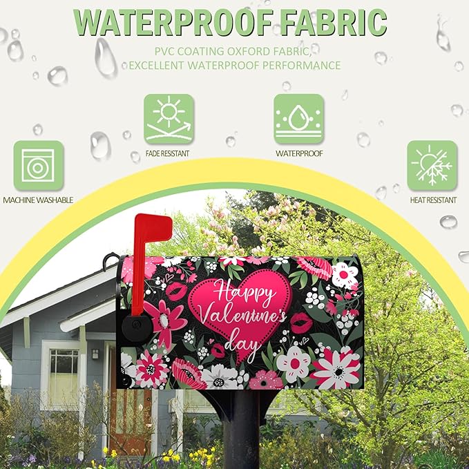Happy Valentines Day Mailbox Covers Magnetic Large Size Valentine Mailbox Post Cover Red Heart Truck Floral Flower Valentine's Day Waterproof Mailbox Wraps Oversized 25.5 X 21 Inch