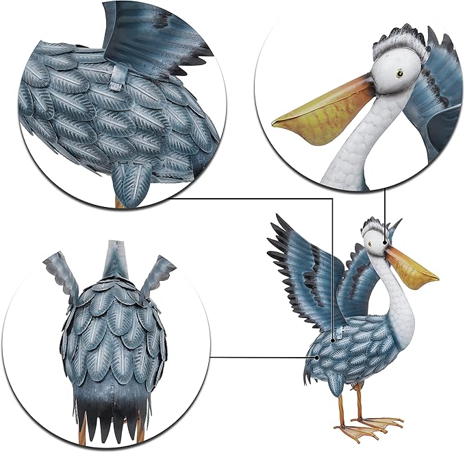 TERESA'S COLLECTIONS Pelican Outdoor Statues for Patio Decor,19.7" Metal Coastal Ocean Spread Bird Garden Statues & Sculptur for Yard Decorations Outdoor,Garden Decor for Outside Porch,Gifts for Mom