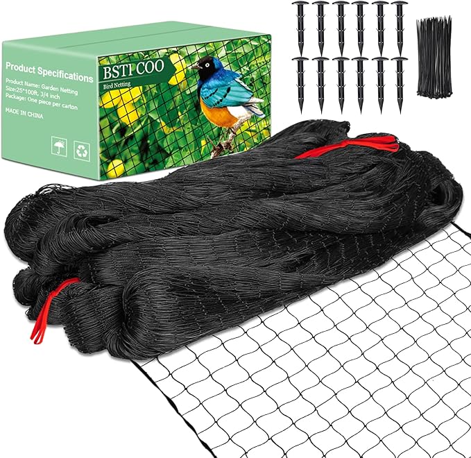 Bird Netting 25'x100' with 3/4" Mesh Nylon Chicken Net Roof Hawk,Poultry Netting for Chicken Run, Aviary Nettings Deer Fence Trellis Net