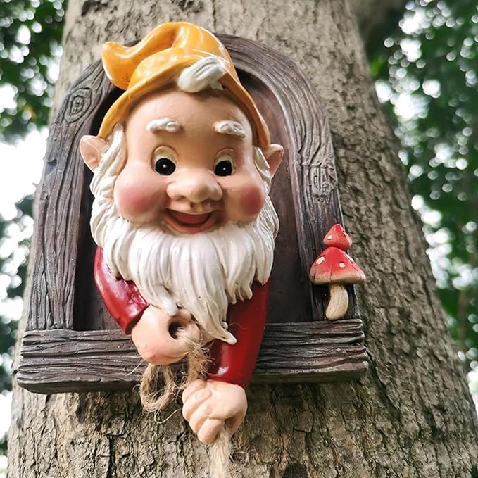 Gnomes Tree Faces Decor Outdoor, Fairy Door Darden Accessories Decorations for Garden Patio Lawn Porch Fence, Funny Tree Face Peeker Hugger (2 Pack)