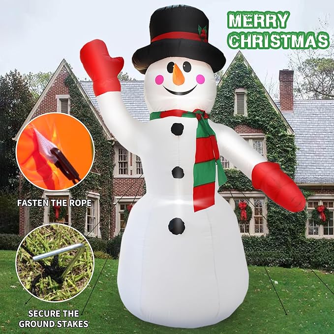 DearSun 12FT H Christmas Inflatable Gentleman Snowman with Build-in LED Lights, Blow up Snowman Inflatable Outdoor Decorations Large Party Yard Decoration
