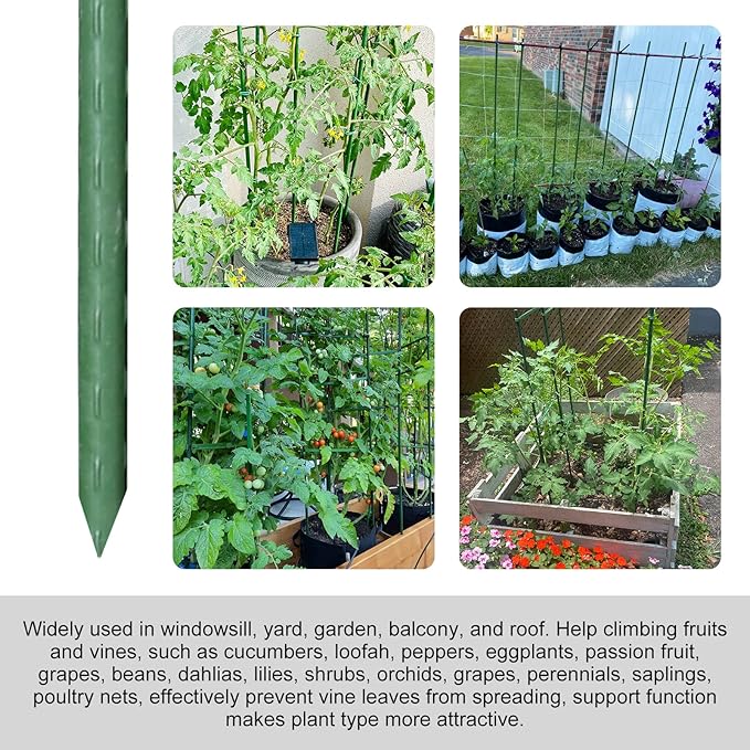 Garmeinea Garden Stakes 30 Inches Plastic Coated Steel Plant Stakes for Growing Climbing Plants, Pack of 25