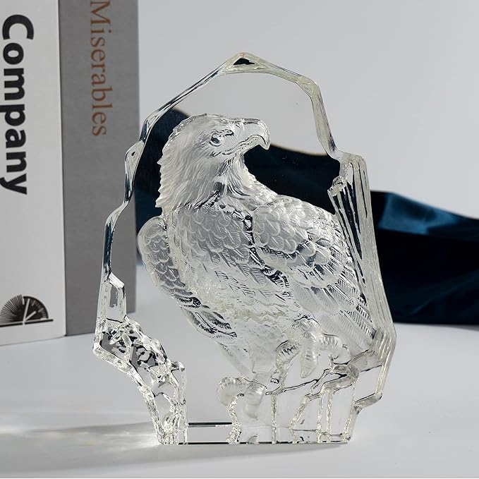Modaier Exquisite Crystal Eagle Statue Figurine, Gift Glass Animal Decor, Collectible Sculpture for Office, Home and Garden