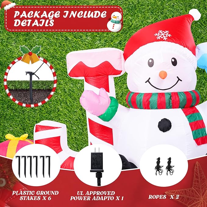 WONDER GARDEN 7.54 FT Christmas Inflatable Outdoor Decorations Joy Snowman Christmas Blow Up Yard Decorations with LED Lights for Xmas Holiday Party Garden Patio Lawn Decor