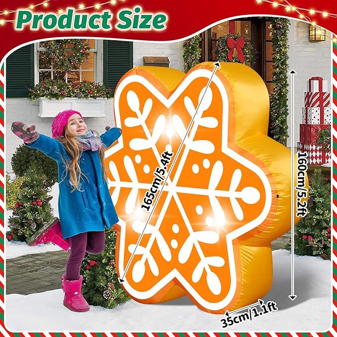 5FT Christmas Inflatable Snowflake Gingerbread Blow-up Giant Gingerbread Snowflake Built-in 3 LED Lights for Christmas Inflatables Outdoor Decorations Winter Xmas Party Decor for Yard Garden Lawn