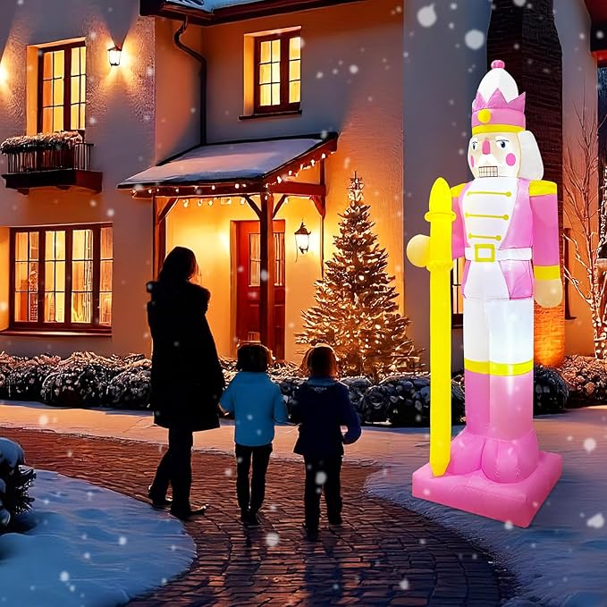 OurWarm 8FT Christmas Inflatables Pink Nutcracker Christmas Decor, Christmas Blow Ups Outdoor Nutcracker Decor with LED, Inflatable Decorations Outdoor for Yard Lawn Garden Xmas Decorations