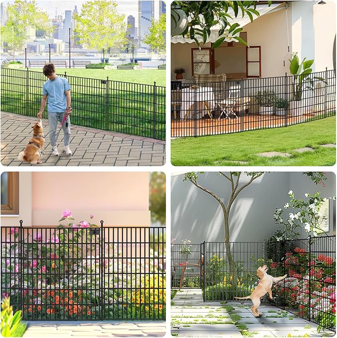 5 Panels No Dig Garden Fence with Gate, 32 in(H) X12.1 ft(L) Metal Fence Panels, Thickened Rustproof Garden Fencing, Animal Barrier for Dogs, Rabbits, and Patio