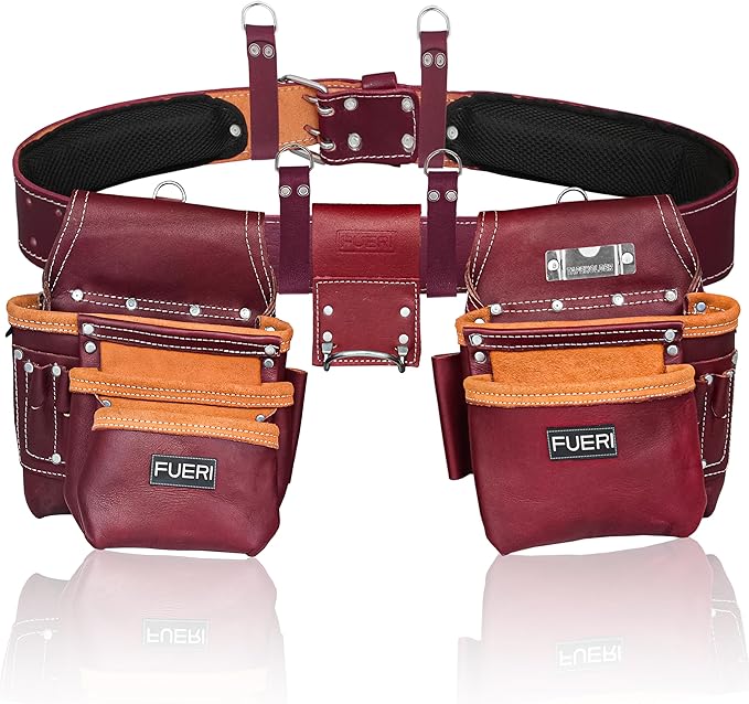 FUERI Leather Tool Belt Bags Pouches Heavy Duty for Men Construction Carpenter Electrician Framer Women Iron Worker