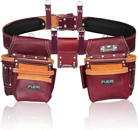 FUERI Leather Tool Belt Bags Pouches Heavy Duty for Men Construction Carpenter Electrician Framer Women Iron Worker