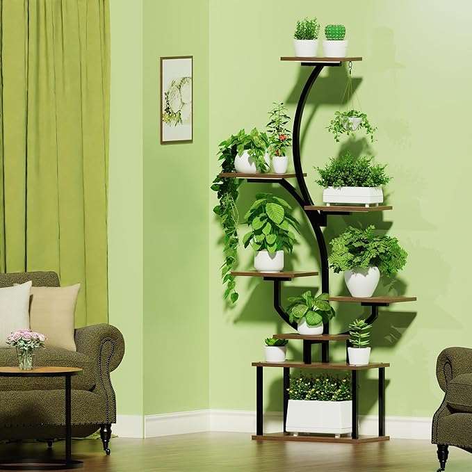 Plant Stand Indoor with Grow Lights, 8-Tiered Plant Rack with 3 head lamps, 60.83" Tall Plant Stands for home décor, Corner Flower Shelves for Patio, Balcony, Living Room