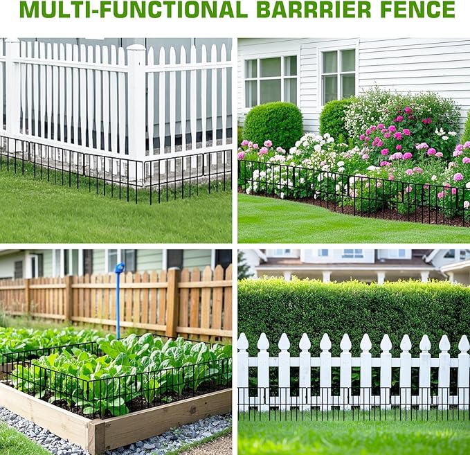 10 Panels Garden Fence Animal Barrier, No Dig Dog Fence Outdoor for Yard, 13in(H) x 10ft(L) Metal Small Garden Fencing for Dogs Pet Rabbits Defense, Bottom Border for Yard Patio