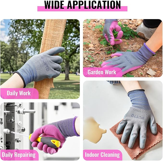 3 Pairs Gardening gloves for men, Garden gloves with rubber coating, Work gloves for Weeding, Digging, Raking, Pruning Flower Rose (Medium/8)
