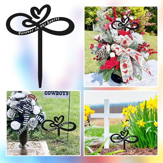 Forever in Our Hearts Memorial Stake – Metal Grave Marker for Cemetery, Remembrance Stake Decor for Garden Yard Grave Site Outdoor