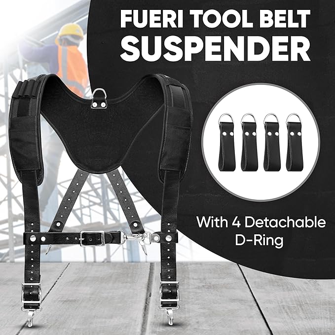 FUERI Tool Belt Suspenders for Men Heavy Duty Bags Construction Carpenter Tools Electricians Framers