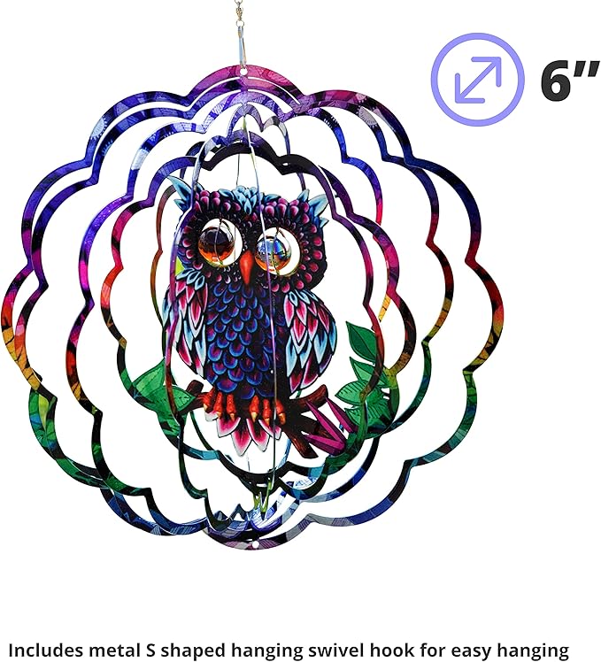 VP Home Mystical Owl Kinetic Wind Spinner - 12" W x 12" H Metal Spinner Outdoor Large Hanging Garden Art Decor