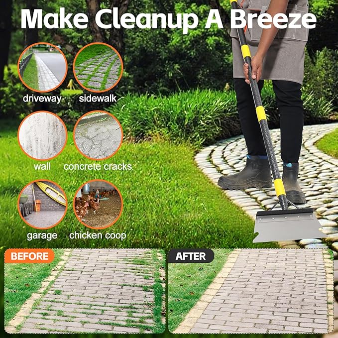 Ice Scraper Long Handle - Snow Removal Tool,Multifunctional Garden Cleaning Flat Shovel, Heavy Duty Floor Scraper Metal Sharp Blade for Lawn Edging,Sidewalk Weeding,Driveway Steps Snow Shovel 88"