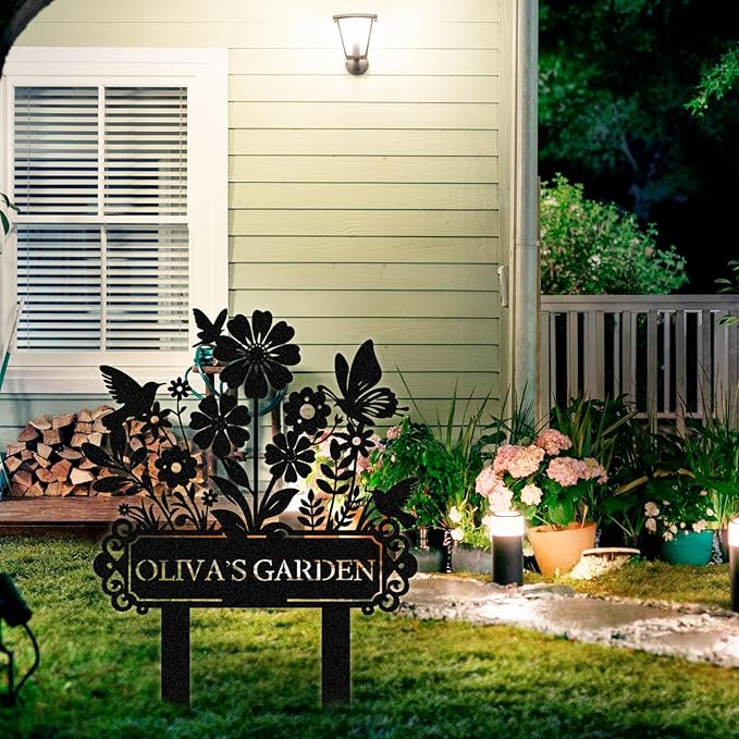 Personalized Metal Garden Sign with Stakes, Garden Decor for Outside, Custom Metal Signs Outdoor, Decorative Yard Stakes, Family Name Sign, Patio Decor, Lawn Art, Housewarming Gifts