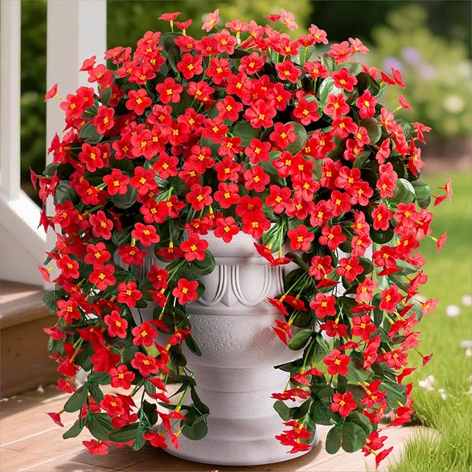 HyeFlora Artificial Fall Fake Hanging Plants Flowers for Outdoor Outside Autumn Decoration, 2 PCS Faux Silk Daisy Mums Red Orchid Long Vines UV Resistant Realistic for Home Indoor Porch Patio Balcony
