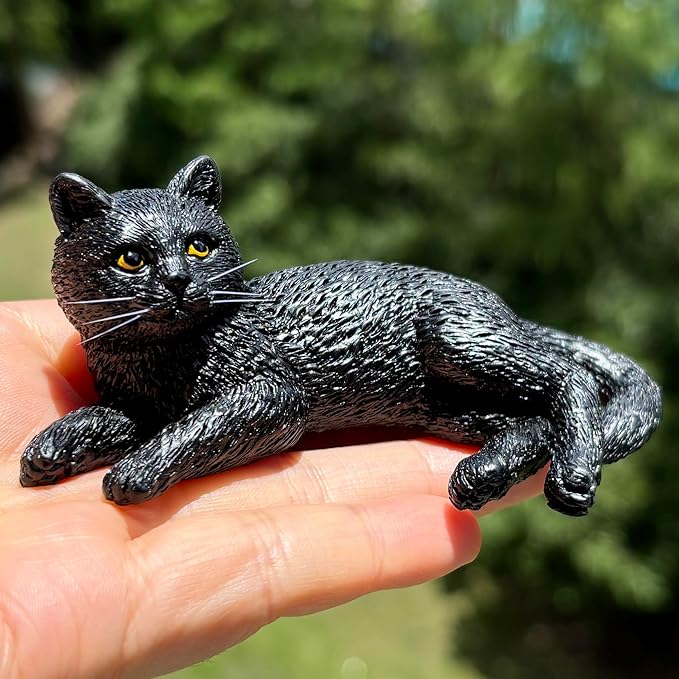 Mini Resin Cat Statue, Simulated Feline Figurine, Black Kitten Sculpture for Home Decor Kitty Pet Memorial Statue for Garden