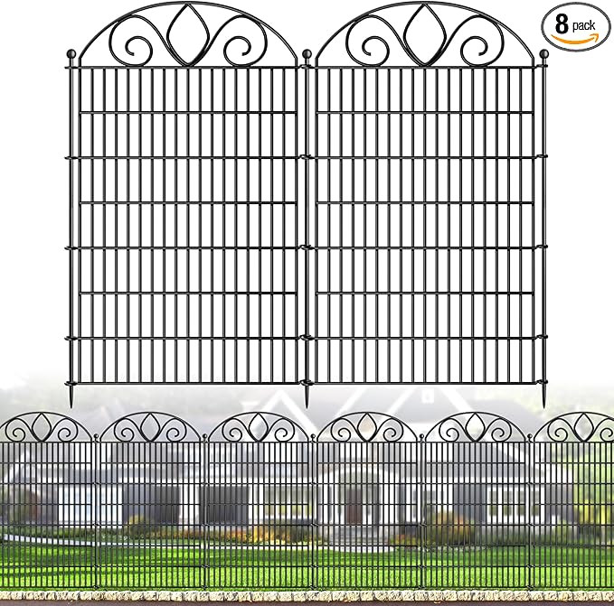 8 Panels No Dig Tall Garden Fence Panel – 48" H X 21' L Rustproof Metal Dog Fence Outdoor for Yard, Decorative Animal Barrier Fence for Pet, Garden Border, Patio, Flower Beds| Temporary Fencing