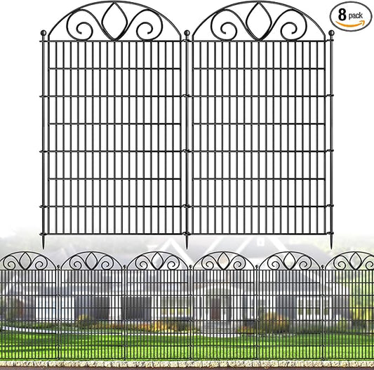 8 Panels No Dig Tall Garden Fence Panel – 48" H X 21' L Rustproof Metal Dog Fence Outdoor for Yard, Decorative Animal Barrier Fence for Pet, Garden Border, Patio, Flower Beds| Temporary Fencing