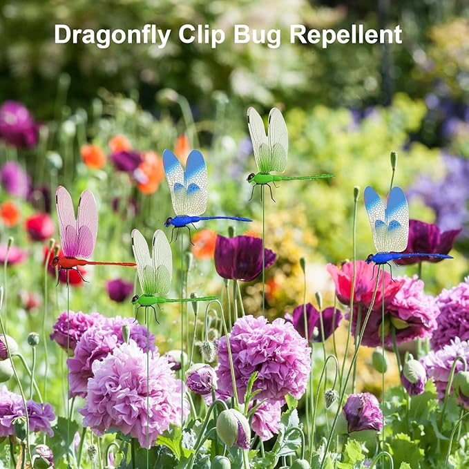 12 Pack Dragonfly Clip,Fake Dragonflies, Humming Bird Stakes Fake, Plastics Dragonfly for Garden Stakes Decor Yard Ornaments for Hat,Deer and Horse,Fly Scare Devices for Indoor Outdoor