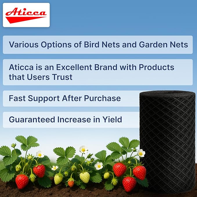 Heavy Duty Bird Netting for Garden Protection & Fruit Trees, 7.5x65 Ft with 10 Stakes – Black Anti-Bird Net for Poultry, Deer, & Squirrel Protection, Durable Nylon Mesh for Garden and Yard Use