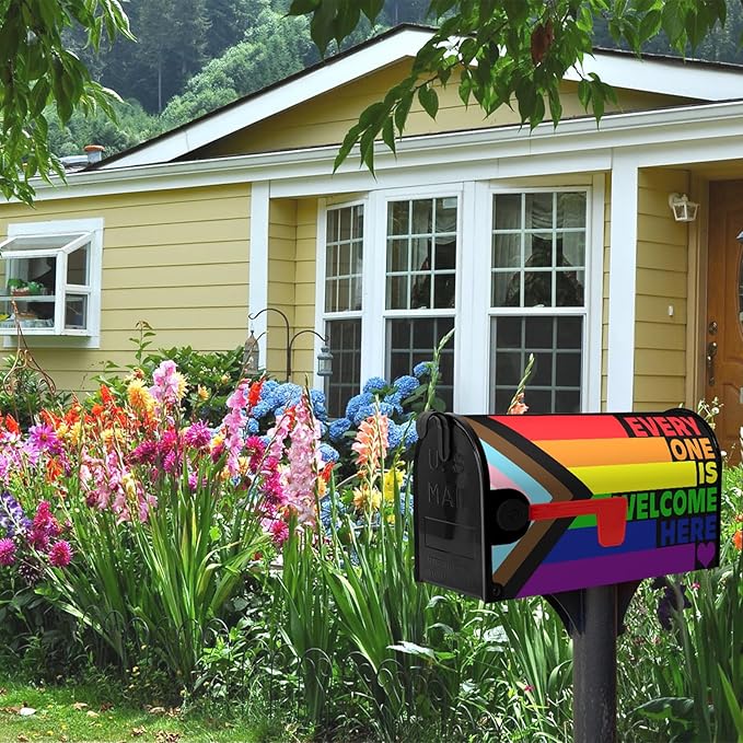 Pride Mailbox Cover Rainbow Gay Lesbian Transgender Bisexual LGBTQ Magnetic Mailbox Wrap Every One is Welcome Here Post Letter Mail Box Covers Outdoor Decor 18 X 21 inch