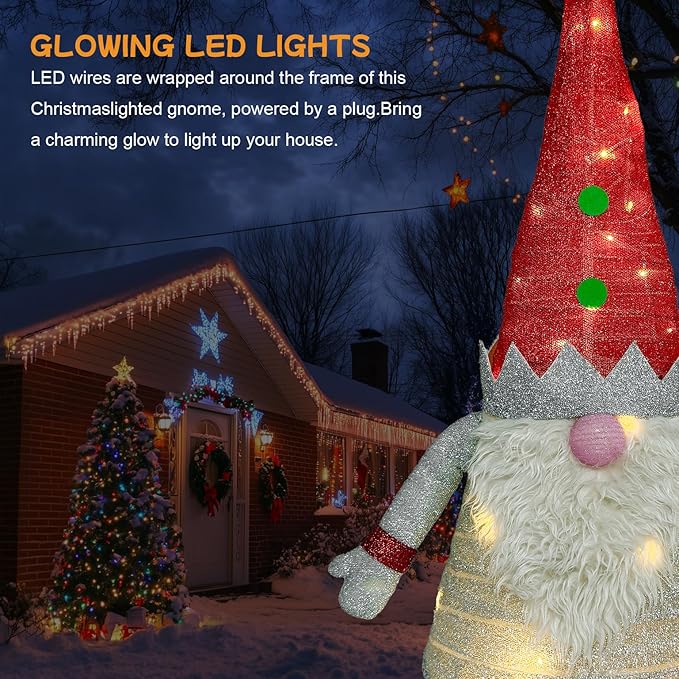 Light Up Christmas Gnome Decoration 37" - Outdoor LED Illuminated Holiday Decor with Warm White Lights, Weatherproof for Porch/Garden - Always-On Festive Yard Figure-White