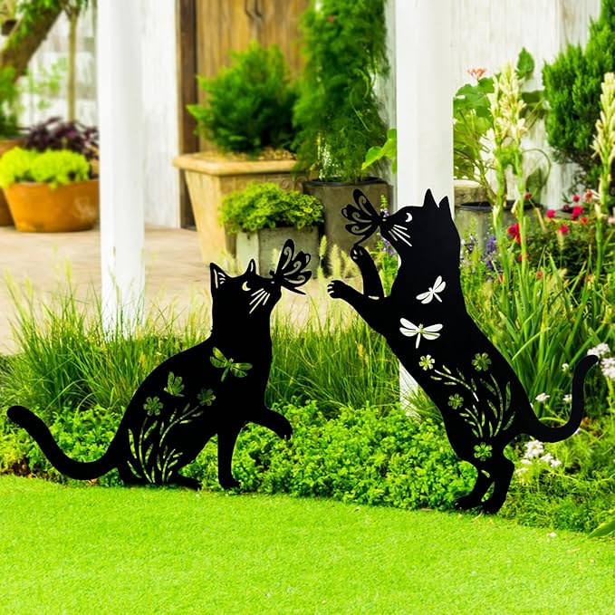 Christmas Gifts for Women Cat Metal Decorative Garden Stakes Cat Unique Gifts for Men Silhouette Statues for Yard Art, Outside, Patio, Outdoor Decor, Garden Decorations, Lawn Ornaments