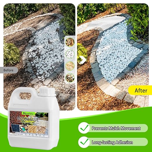 Mulch Glue for Landscaping, Fast-Drying, Powerful Eco-Friendly Gravel & Rock Binder, Strong Adhesive for Pea Gravel, Mulch, Stones, Secure & Stable Coverage for Garden, Yard & Outdoor Projects(34oz)