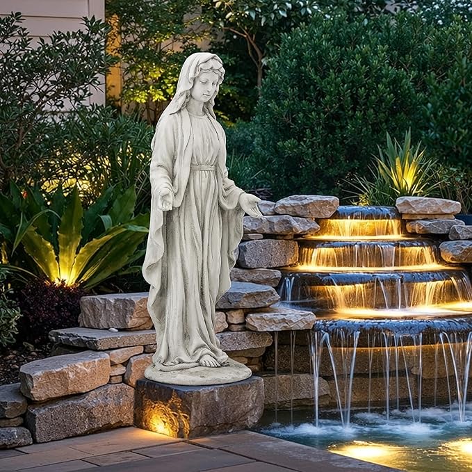 Virgin Mary Statue Outdoor, Large 30 Inch Religious Garden Statue, Blessed Mother Mary Statues Catholic, Durable Weather MGO Stone Sculptures Decor, Lawn Art for Home,Yard,Patio,Forch