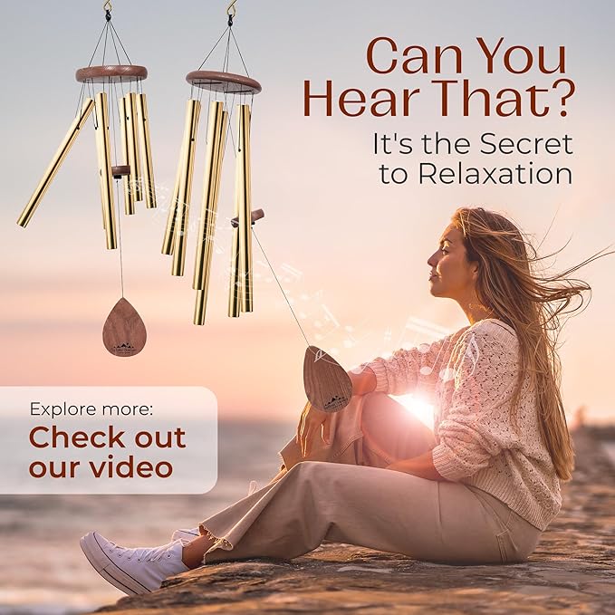 UpBlend XL Wind Chimes for Outside Gift – Deep Tone Wind Chime with Decorative Stone – Porch & Patio Decor, Elegant Outdoor Ornament, Garden Gifts. 38” Bronze.