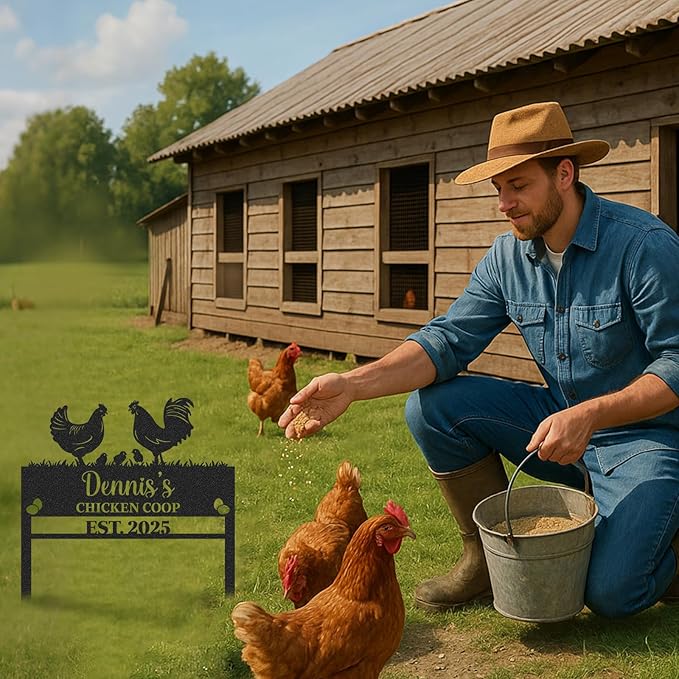Personalized Metal Chicken Coop Sign, Custom Name Chicken Coop Signs for Outside, Decorative Garden Stakes, Metal Yard Art, Backyard Farmhouse Decor, Chicken Gifts for Women Man Color08