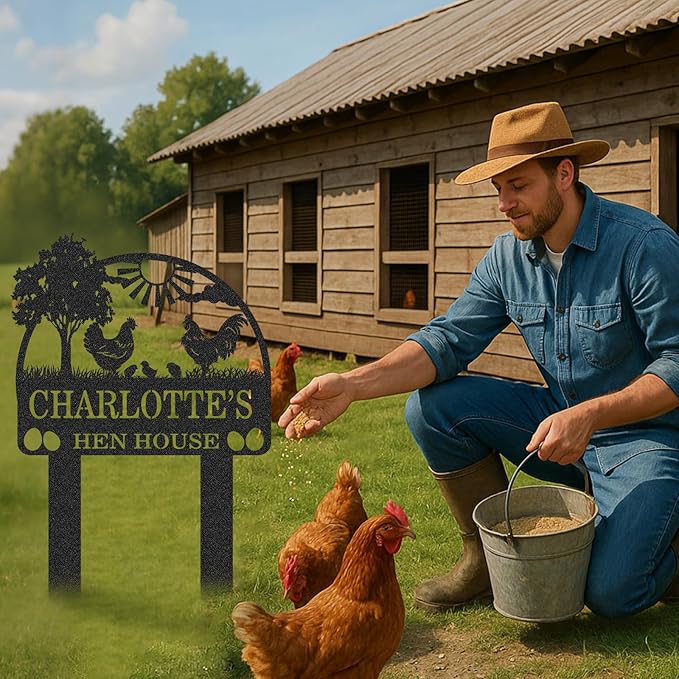 Personalized Metal Chicken Coop Sign, Custom Name Chicken Coop Signs for Outside, Decorative Garden Stakes, Metal Yard Art, Backyard Farmhouse Decor, Chicken Gifts for Women Man Color01