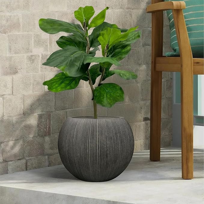 11.8 H x 14.5" Dia (8.9" Pot Opening) Plastic Round Vintage Black Planters for Outdoor Plants, Resin Flower Pot for Indoor and Outdoor Plants, Plant Pot with Drainage Holes and Plug for Patio Garden