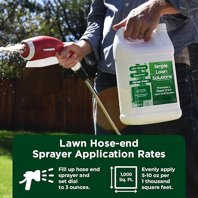 Simple Lawn Solutions - Liquid Iron Fertilizer Darker Green - Chelated Micronutrients - Concentrated Spray Booster for Turf Grass, Indoor Plants and Outdoor Garden (1 Gallon)