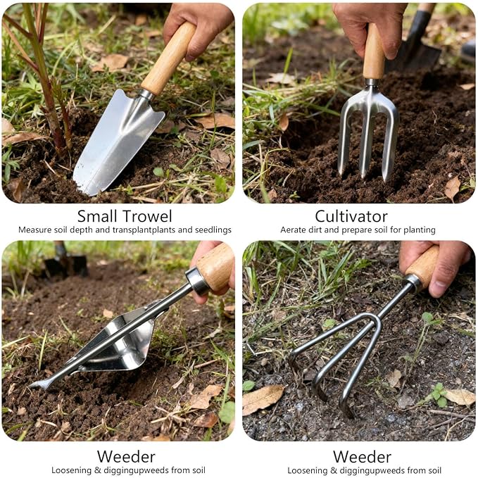 10-Piece Premium Gardening Tool Set—Includes A Moisture Meter, Heavy-Duty Rust-Resistant Stainless Steel Tools with A Storage Carry Bag. The Perfect Gardening Gift for Both Men and Women (Green)