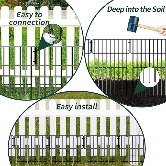 25 Panels Animal Barrier Fence, 27ft(L) x 17in(H) No Dig Fences for Dogs, Rabbits Dog Digging Fences Barrier, Rustproof Metal Defense Fence for Outdoor Yard, with Cable Ties and Cutting Plier