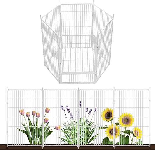SunsGrove Tall Garden Fence with Gate, 45 in(H) x 13.4 ft(L) 6 Panels Heavy Duty Metal Animal Barrier Fence for Yard, Suitable for Indoor or Outdoor Dog Pet Fence, Garden Fence Border, White