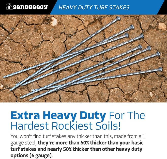 Sandbaggy 18" Heavy Duty Galvanized Artificial Turf Stakes - Spiral Landscape Nails - Ground Spikes/Pins, Synthetic Grass, Lawn, Edging, Weed Barrier Fabric (18 inch - Ultra Heavy Duty, 25, Count)