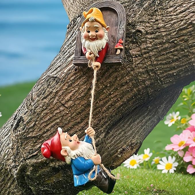 Gnomes Tree Faces Decor Outdoor, Fairy Door Darden Accessories Decorations for Garden Patio Lawn Porch Fence, Funny Tree Face Peeker Hugger (2 Pack)