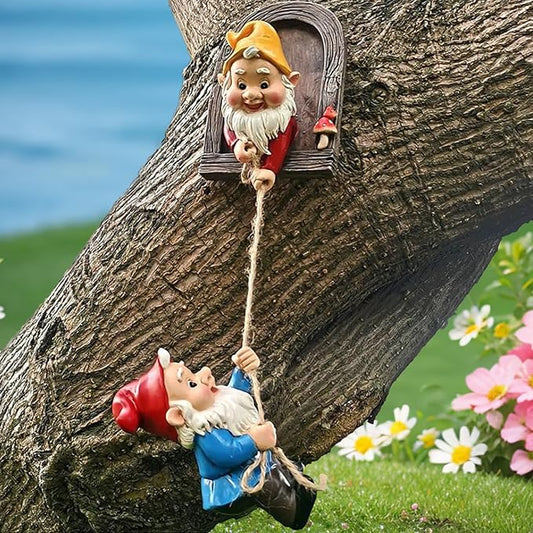 Gnomes Tree Faces Decor Outdoor, Fairy Door Darden Accessories Decorations for Garden Patio Lawn Porch Fence, Funny Tree Face Peeker Hugger (2 Pack)