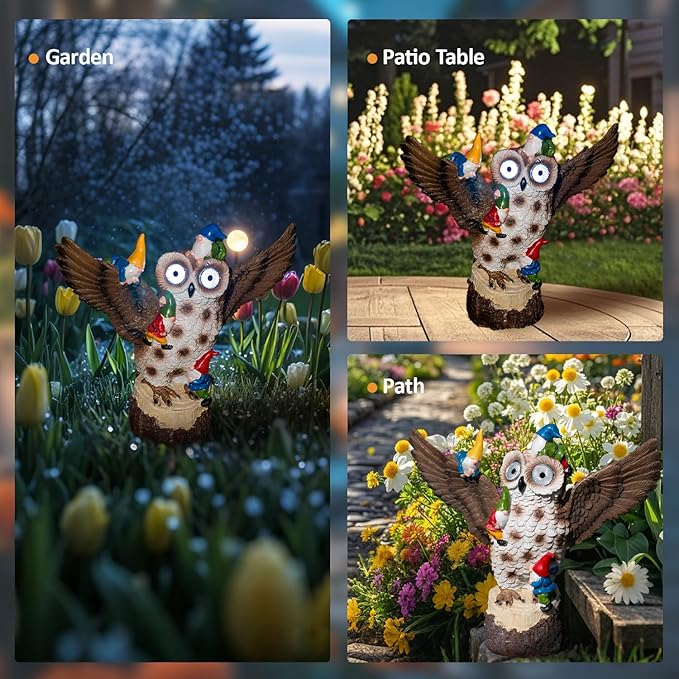 Natelf Solar Owl Garden Statue Light Outdoor Decor with LED Bird Yard Art, Waterproof Lawn Ornaments for Yard, Patio, Garden - Cute Birthday Gift for Women, Mom, Grandma