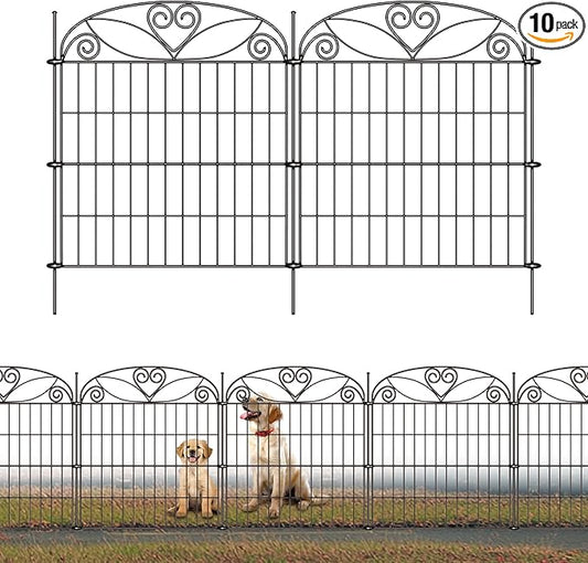 10 Panels No Dig Decorative Outdoor Garden Fence, 32 in(H) X 23.6 ft(L) Animal Barrier Fencing, Rustproof Portable Fence, Temporary Dog Fence Outdoor for Yard, Outside, Backyard, Patio