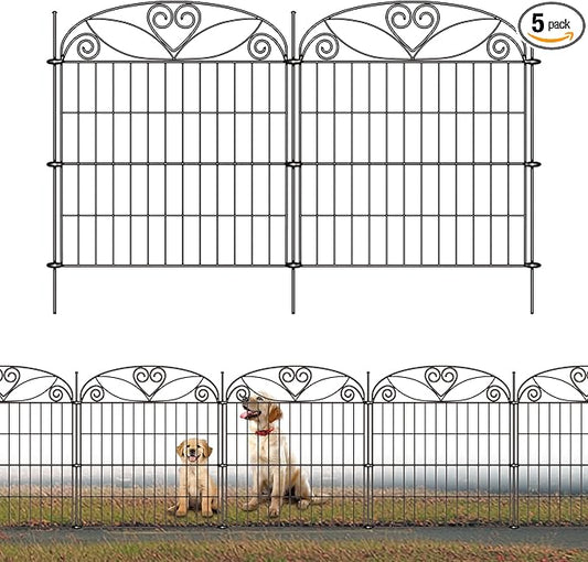 5 Panels No Dig Decorative Outdoor Garden Fence, 32 in(H) X 11.8 ft(L) Animal Barrier Fencing, Rustproof Portable Fence, Temporary Dog Fence Outdoor for Yard, Outside, Backyard, Patio