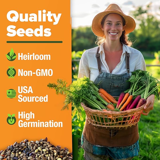 HOME GROWN Rainbow Carrot Seeds – 2500+ Heirloom Seeds (10 Varieties) – High Germination, Vegetable Seeds for Planting Indoors or Outdoor Home Garden